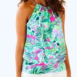 Lilly Pulitzer Tropical Print Halter Top - Pink and Green